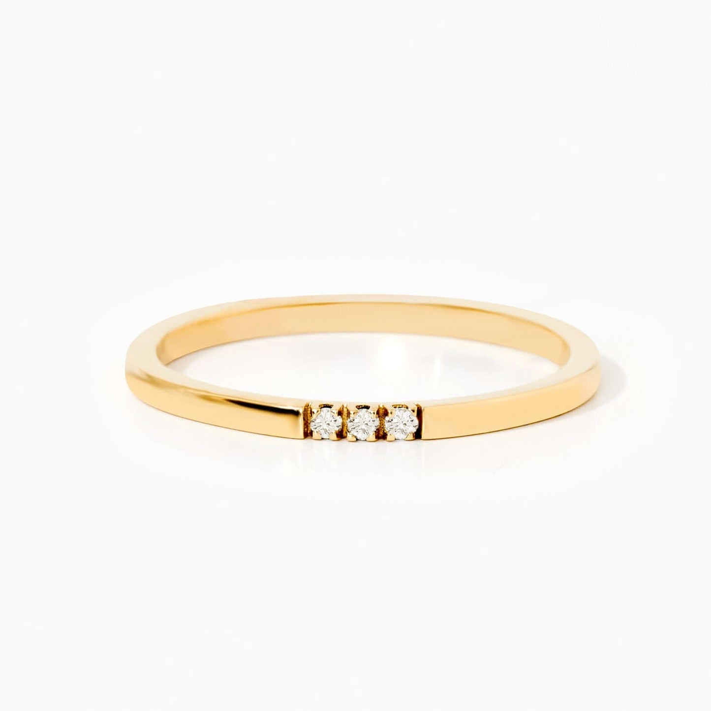 Diamond Three Stone Line Ring in 14K Solid Gold