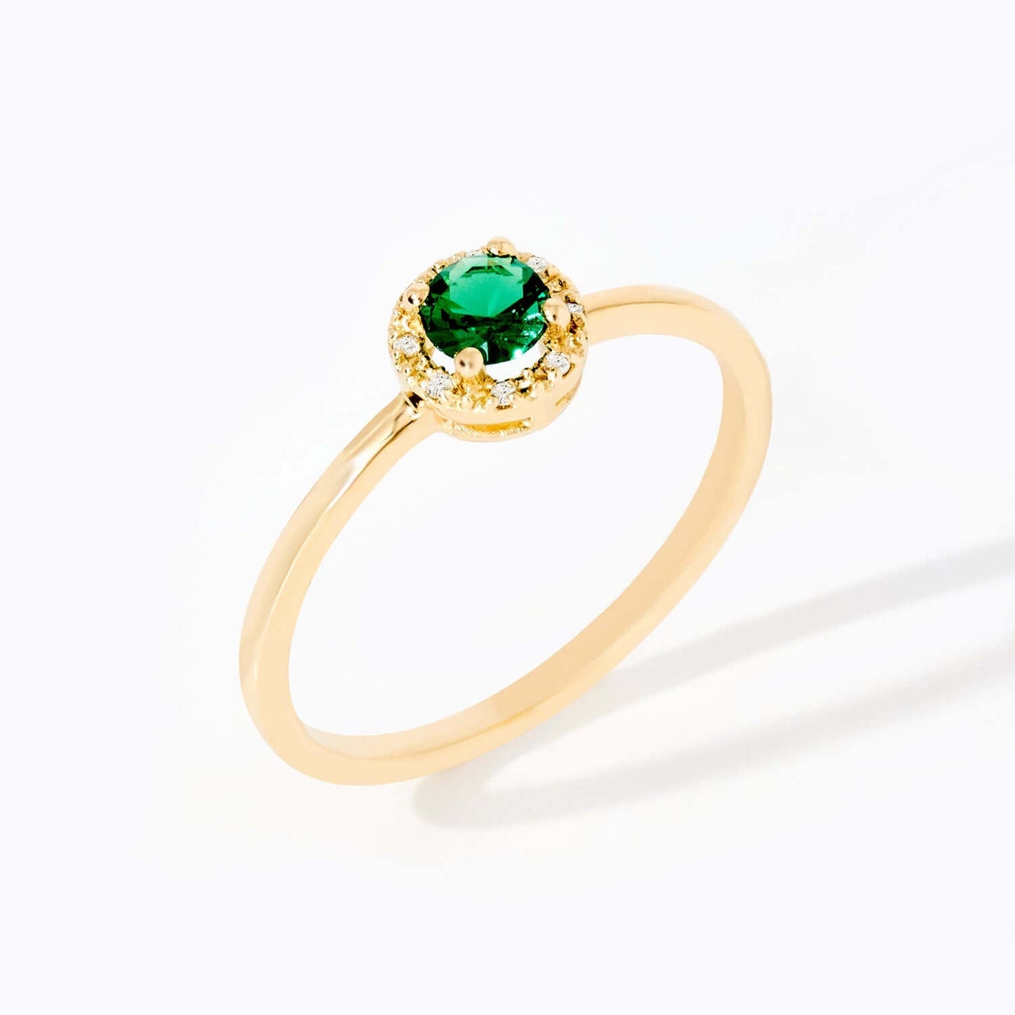 Diamond Halo Ring with Emerald in 14K Solid Gold