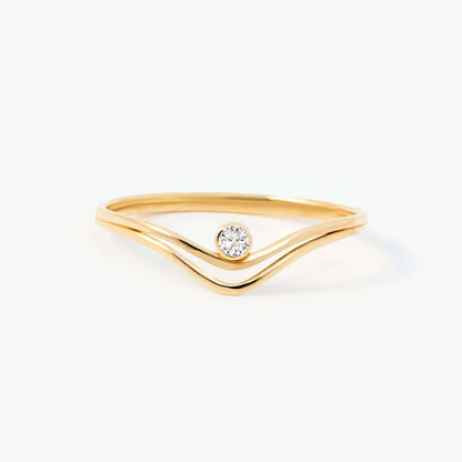 Diamond Solitaire V Ring in 14K Solid Gold