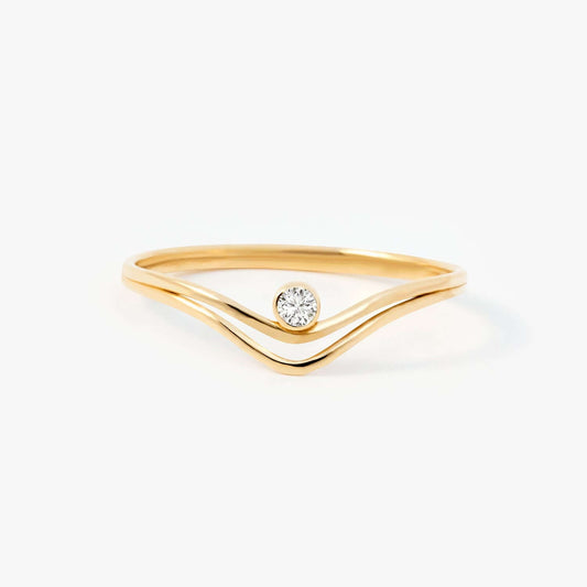 Diamond Solitaire V Ring in 14K Solid Gold