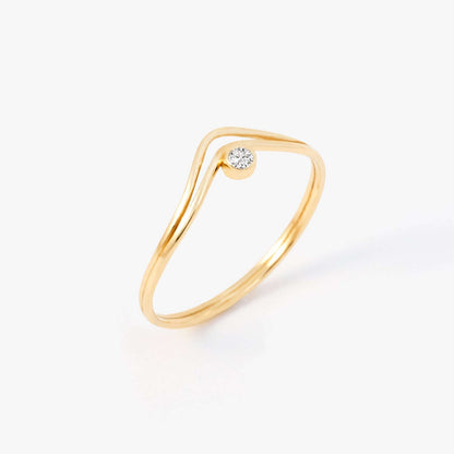 Diamond Solitaire V Ring in 14K Solid Gold