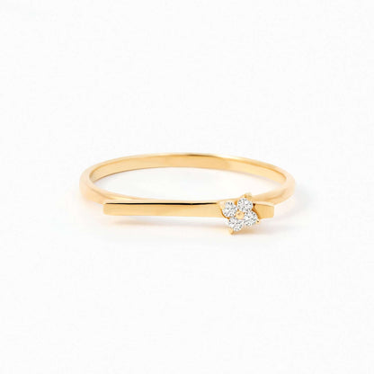 Diamond Flower Bar Ring in 14K Solid Gold