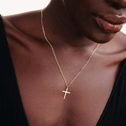 Cross Gourmet Chain Necklace in 14K Solid Gold