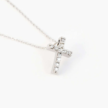 1/10 c.t t.w Diamond Cross Necklace in 14K White Gold