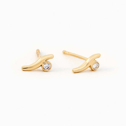 Diamond Italian Horn Stud Earrings in 14K Solid Gold