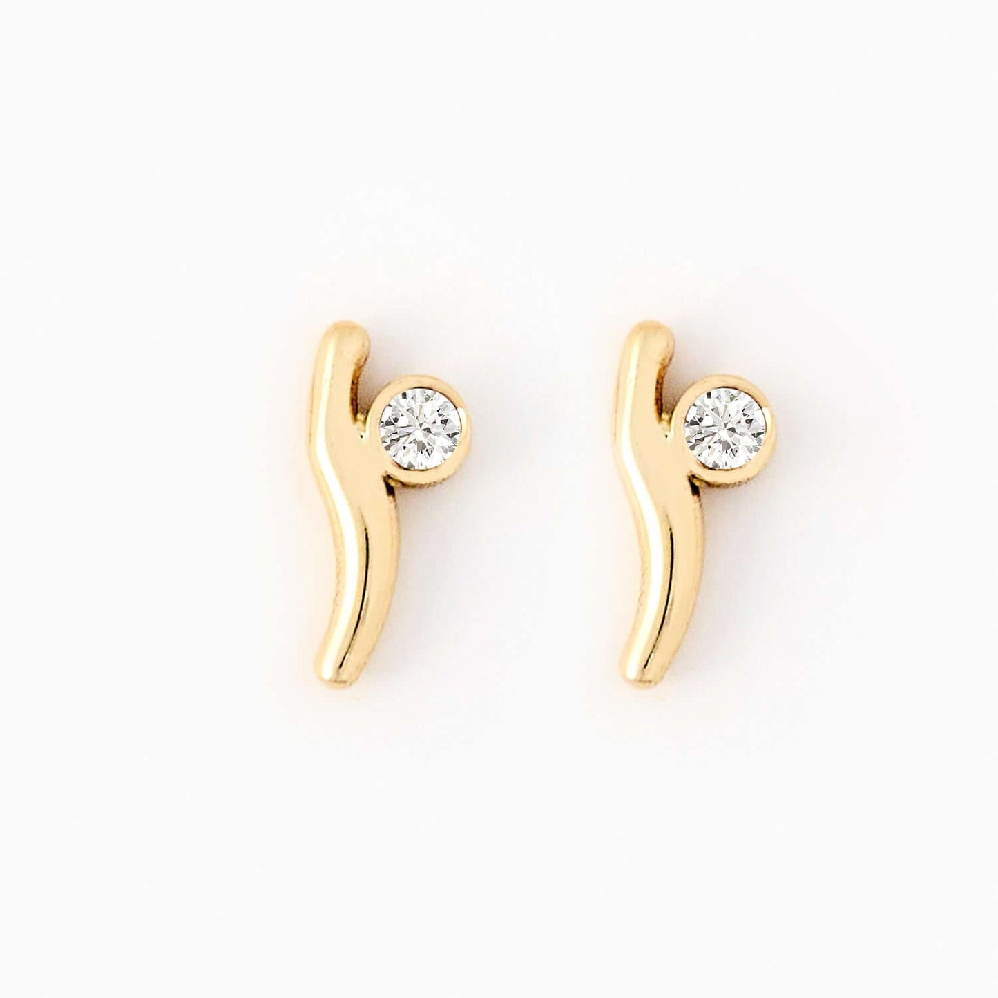 Diamond Italian Horn Stud Earrings in 14K Solid Gold