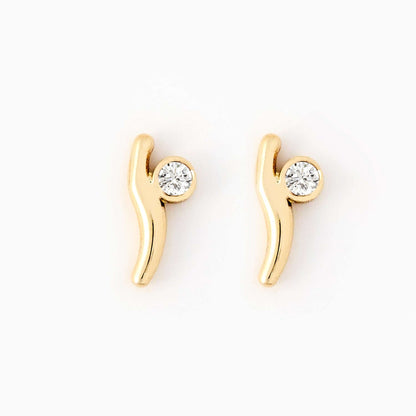 Diamond Italian Horn Stud Earrings in 14K Solid Gold