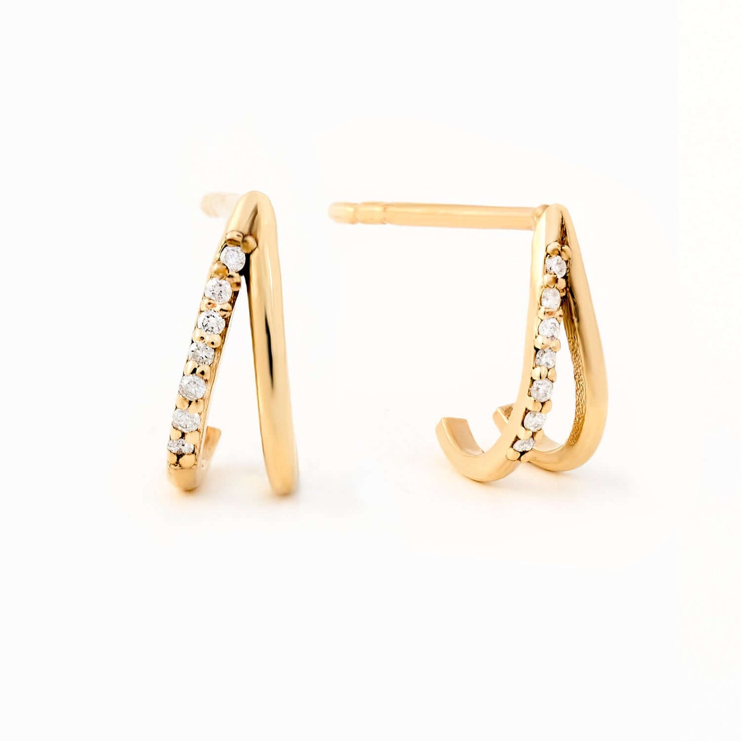 Diamond V Chevron Huggie Earrings in 14K Solid Gold