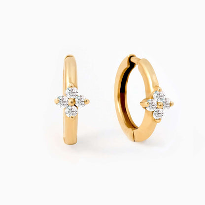 Diamond Flower Hoop Earrings in 14K Solid Gold