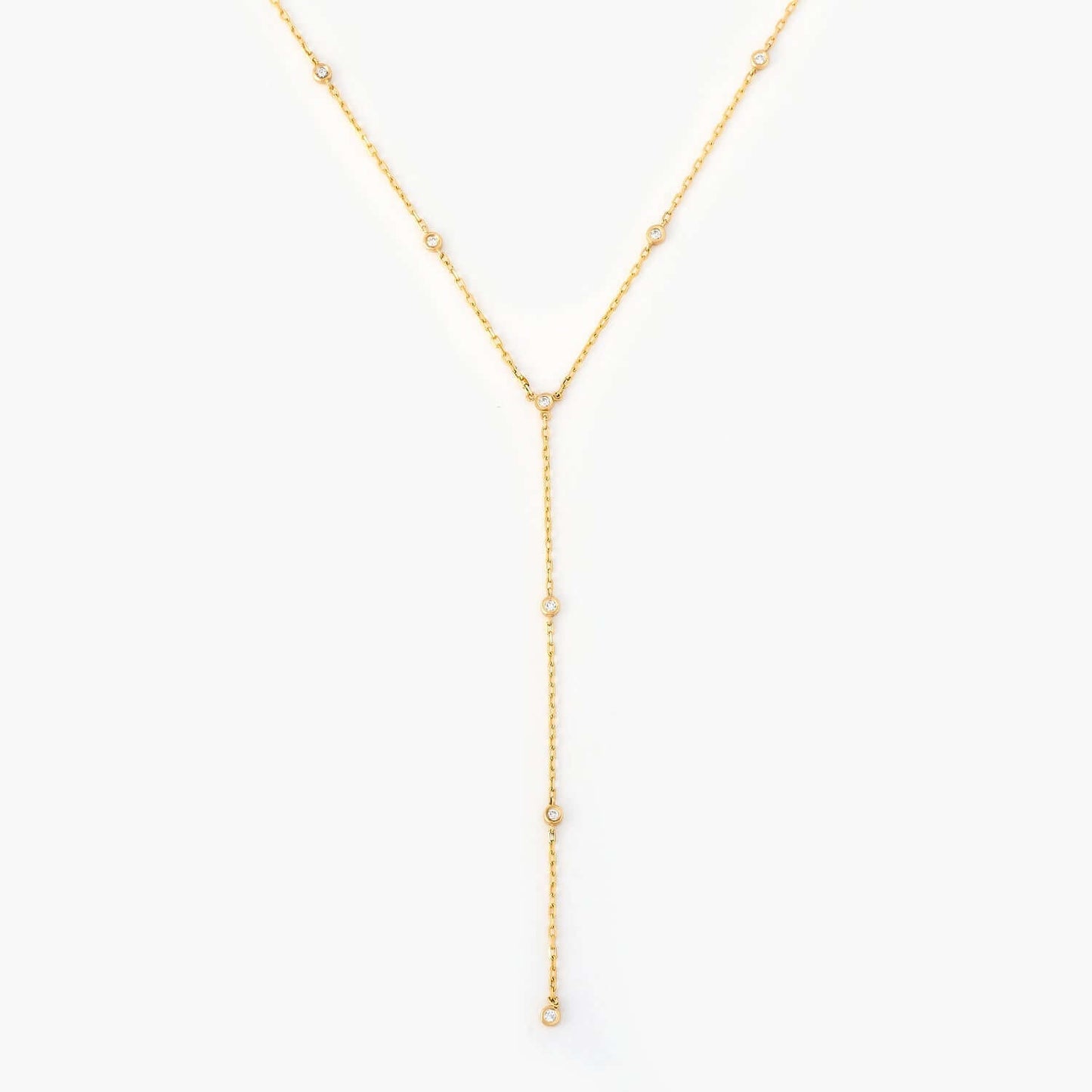 Diamond Bezel-Set Y-Necklace in 14K Solid Gold