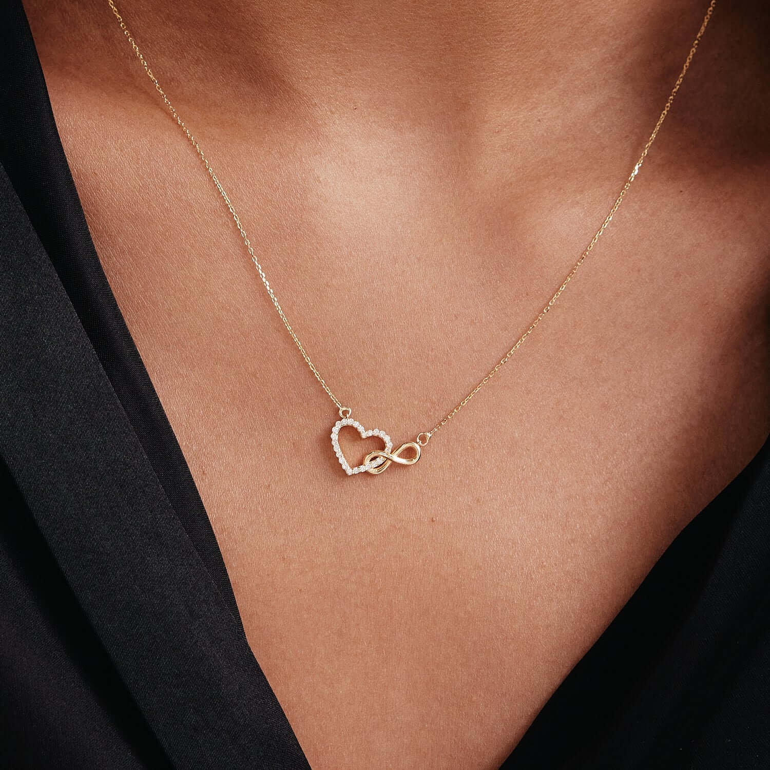 Heart infinity 14k solid gold pendant plus 16” solid gold top chain