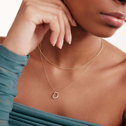 Tilted Open Heart Necklace in 14K Solid Gold