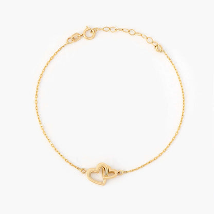 Interlocking Heart Bracelet in 14K Solid Gold