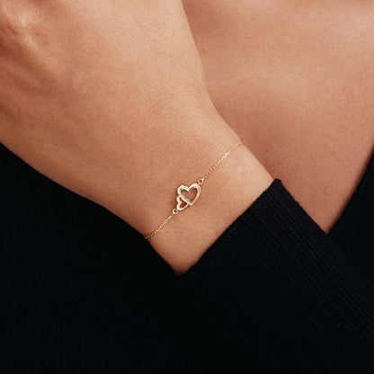 Interlocking Heart Bracelet in 14K Solid Gold