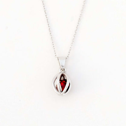 Birthstone Cage Necklace in 14K White Gold