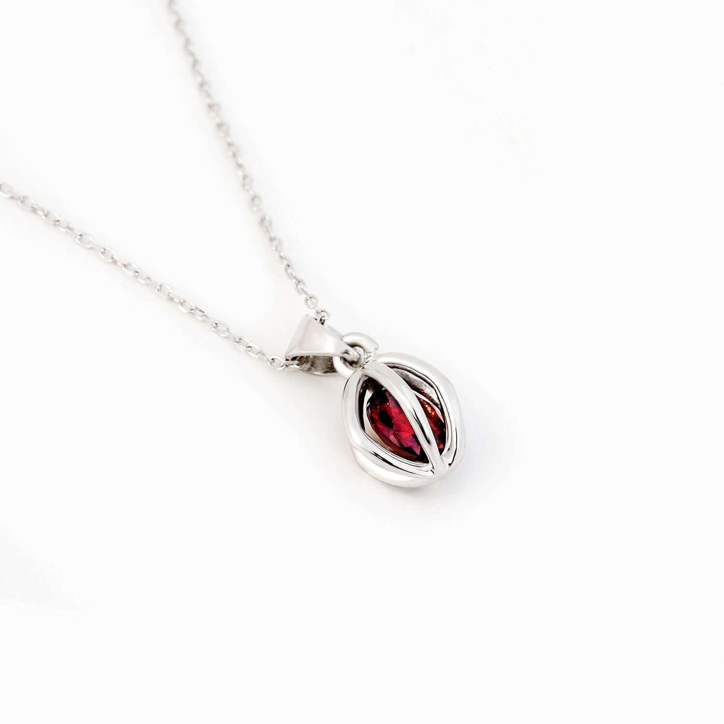 Birthstone Cage Necklace in 14K White Gold