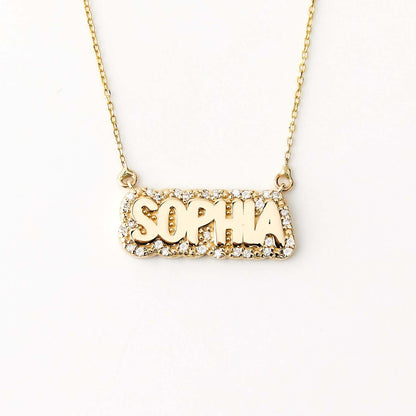 Diamond Bubble Name Necklace in 14K Solid Gold