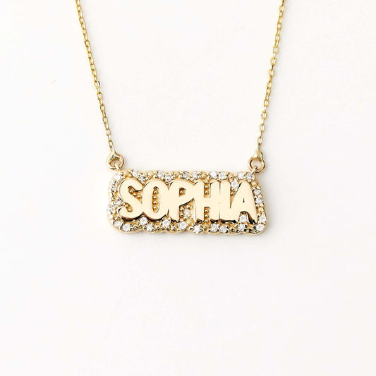 Diamond Bubble Name Necklace in 14K Solid Gold