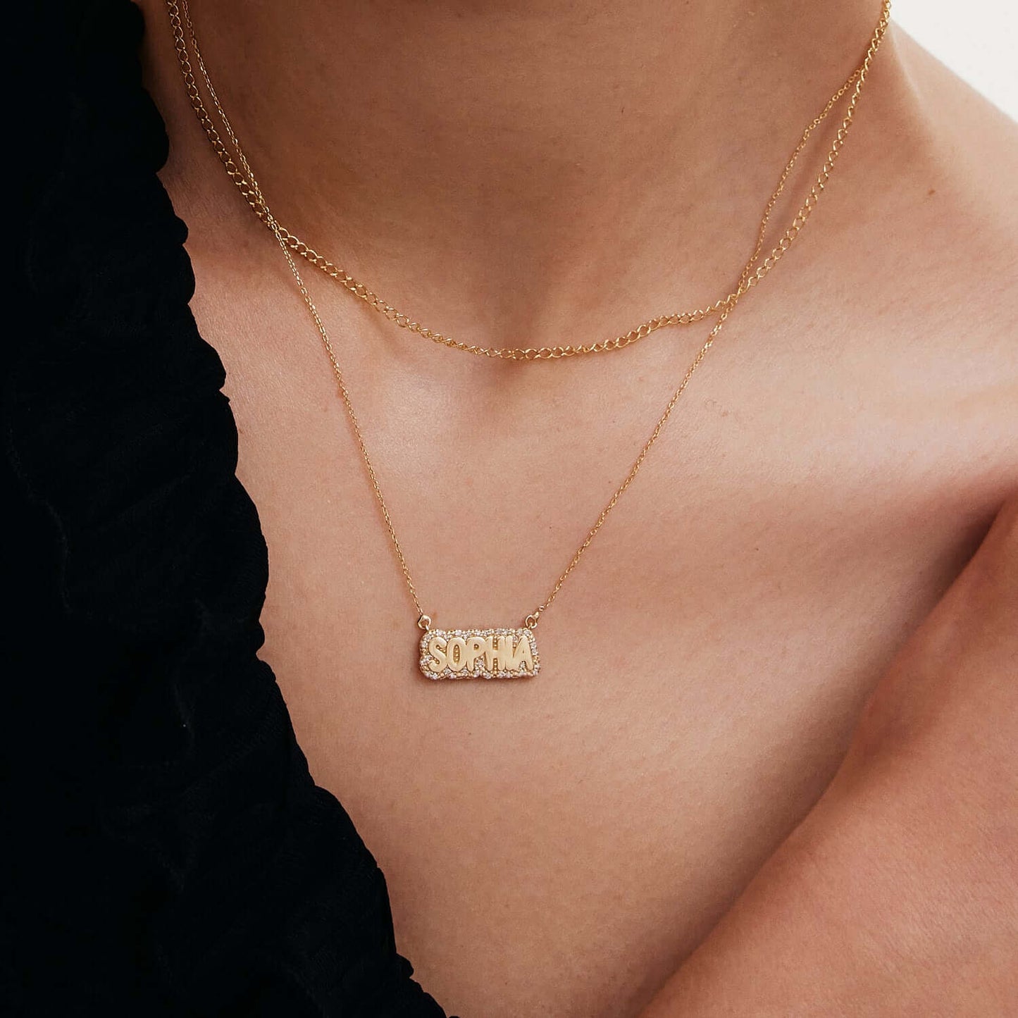 Diamond Bubble Name Necklace in 14K Solid Gold