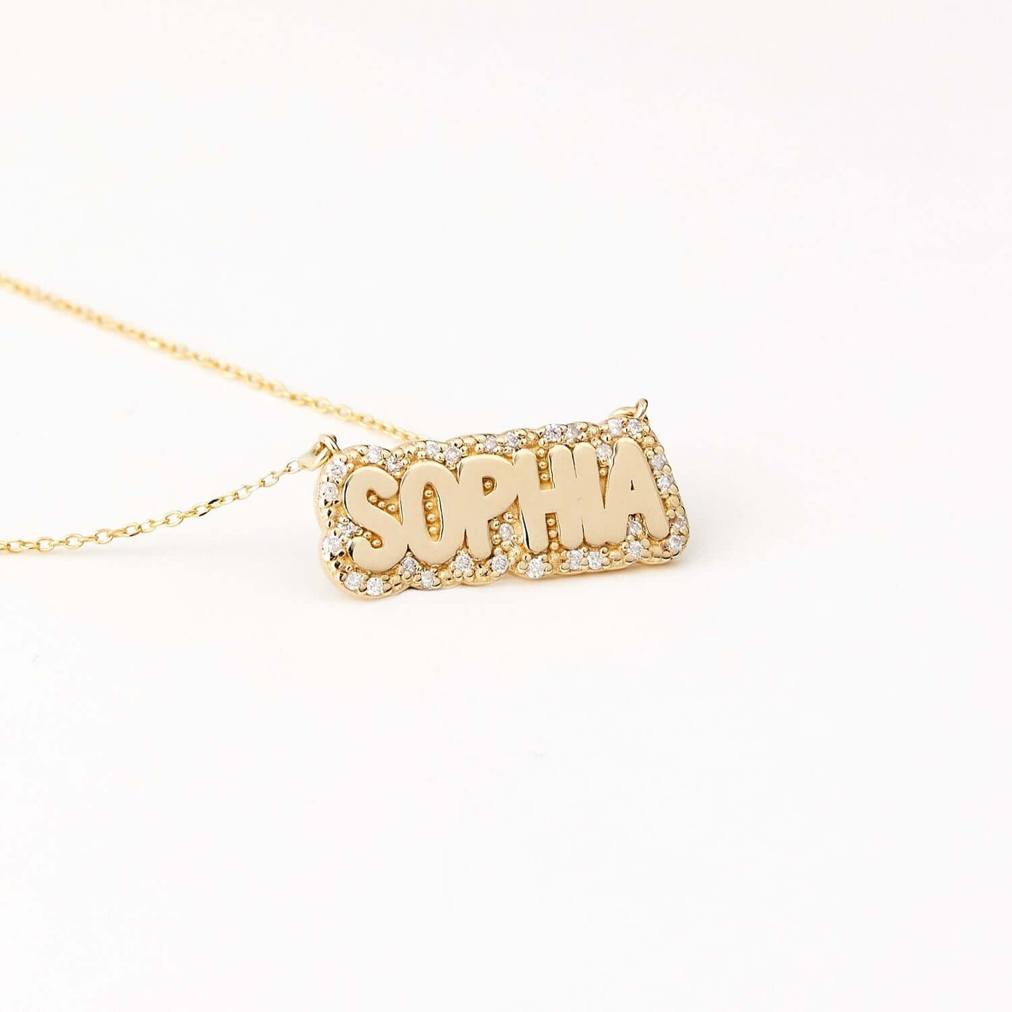 Diamond Bubble Name Necklace in 14K Solid Gold