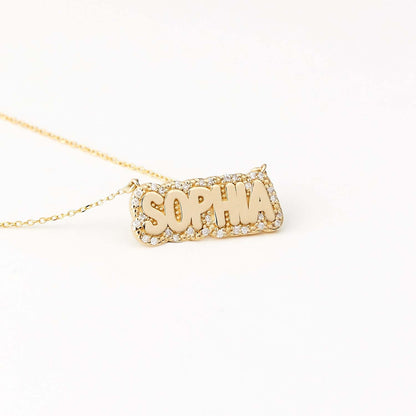 Diamond Bubble Name Necklace in 14K Solid Gold