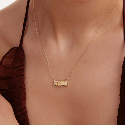 Diamond Bubble Name Necklace in 14K Solid Gold