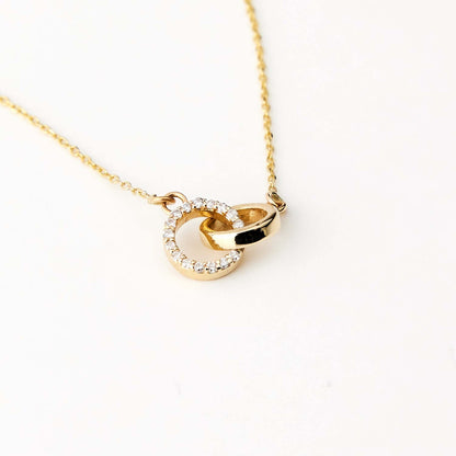 Diamond Intertwined Circle Necklace in 14K Solid Gold