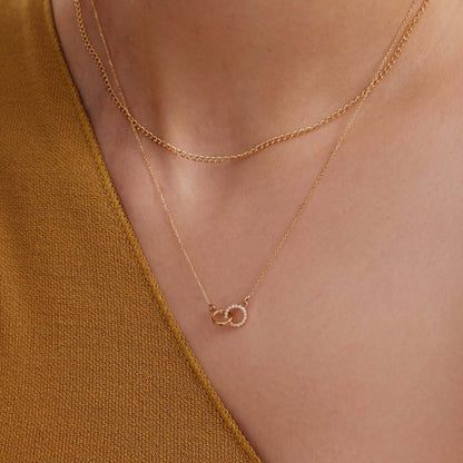 Diamond Intertwined Circle Necklace in 14K Solid Gold