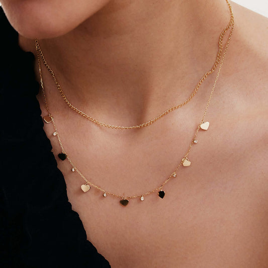 Diamond Heart Station Necklace in 14K Solid Gold