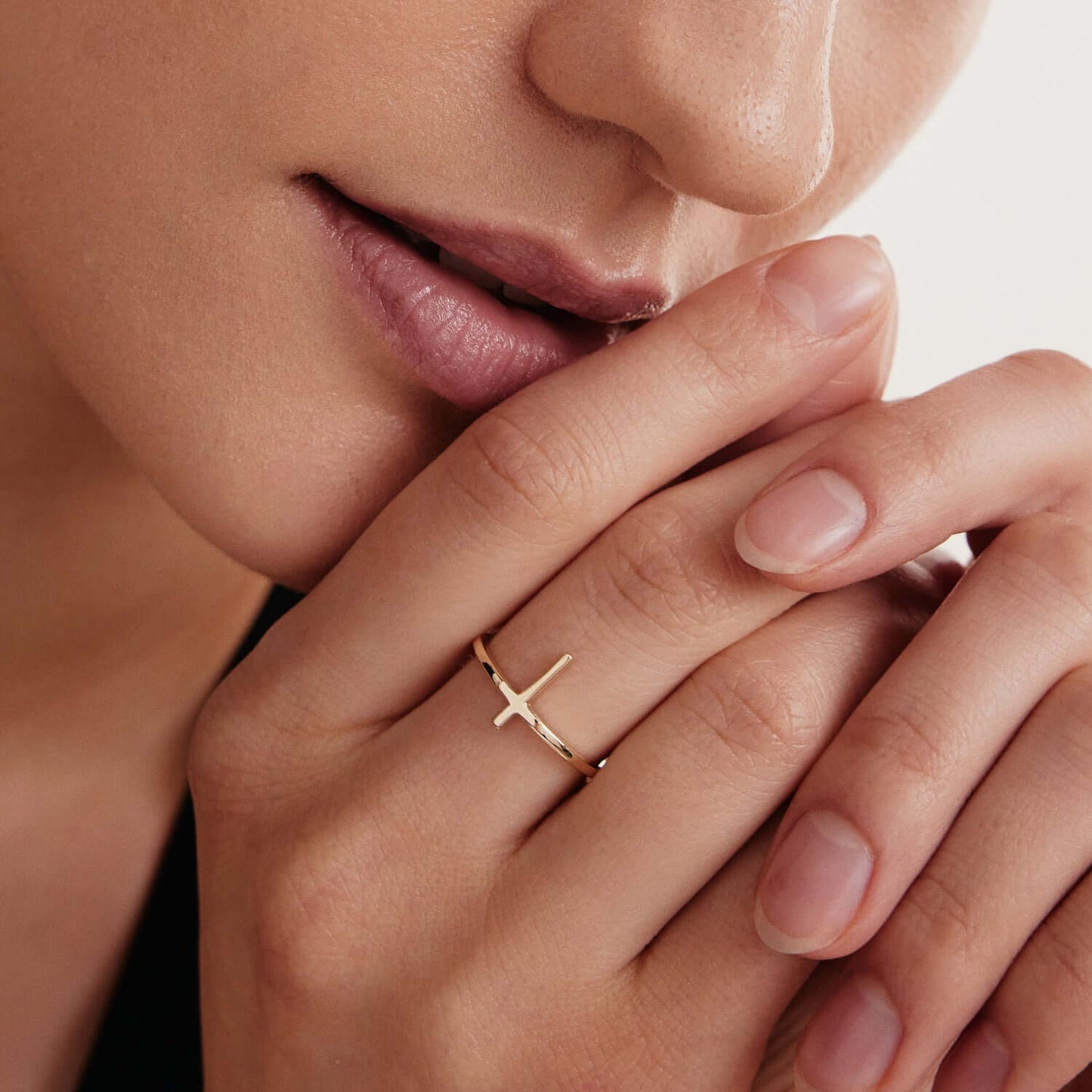 Stackable Cross Ring in 14K Solid Gold