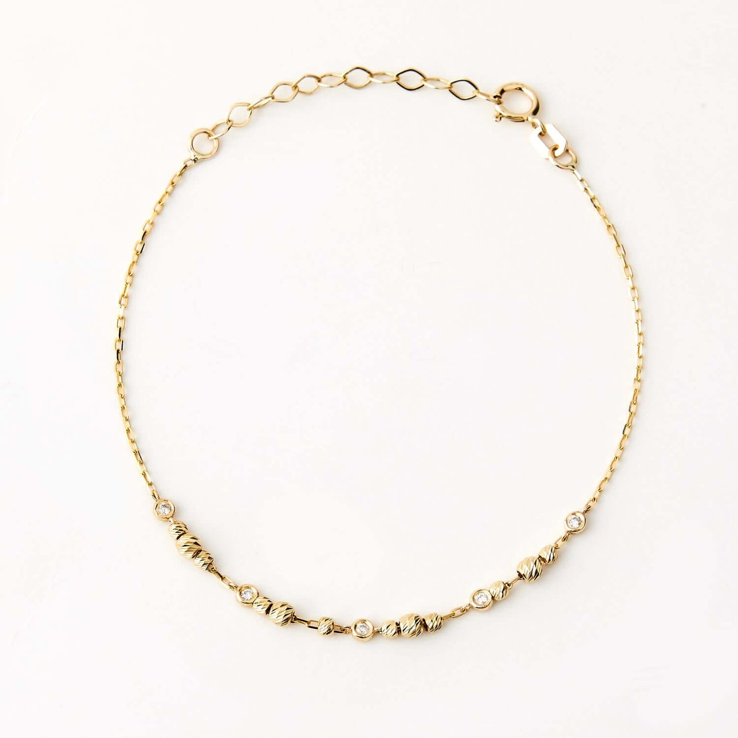 Diamond Bead Station Bracelet in 14K Solid Gold