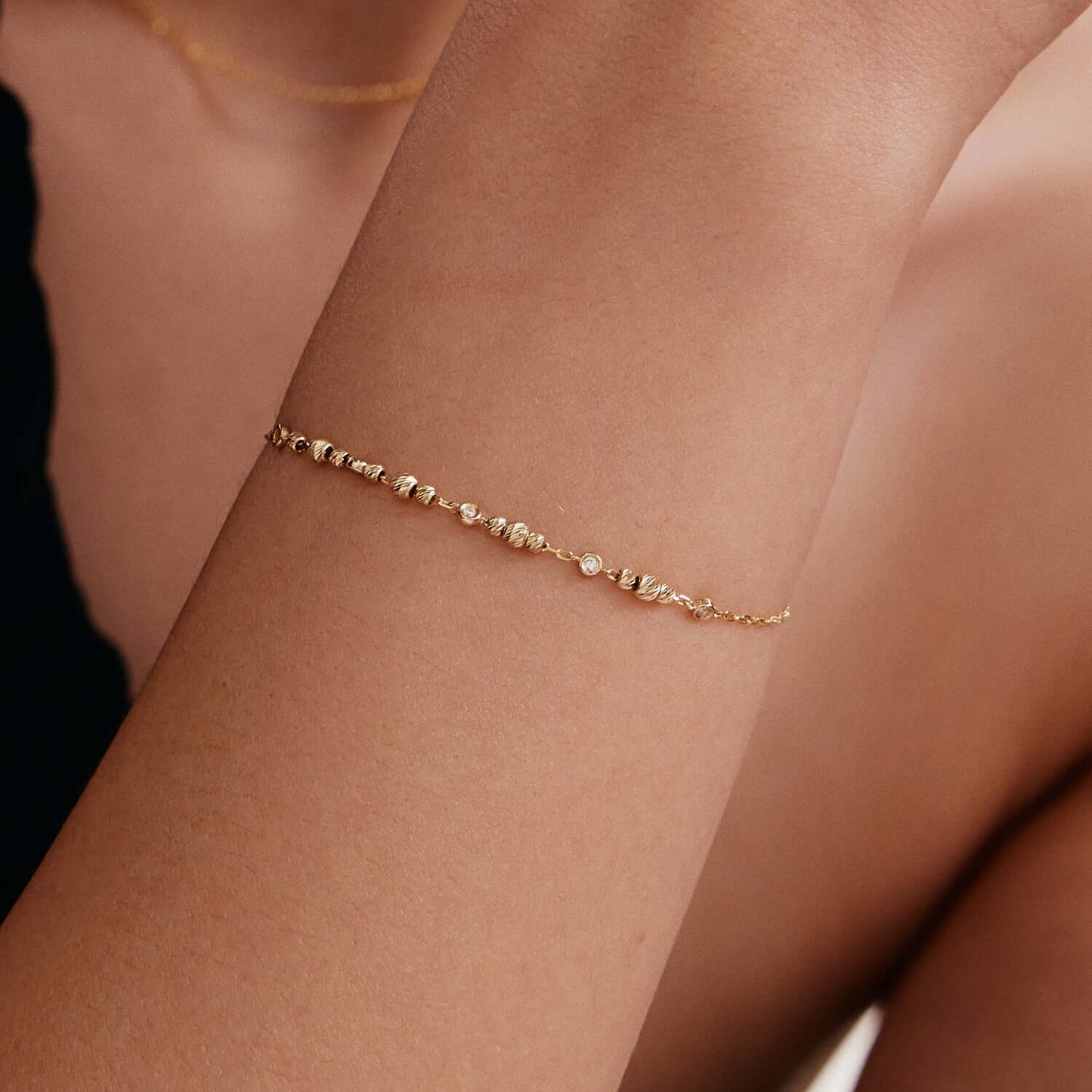 Diamond Bead Station Bracelet in 14K Solid Gold