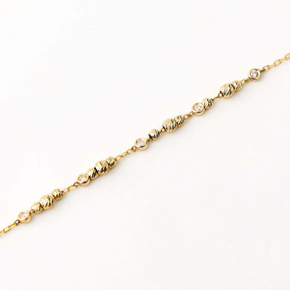 Diamond Bead Station Bracelet in 14K Solid Gold