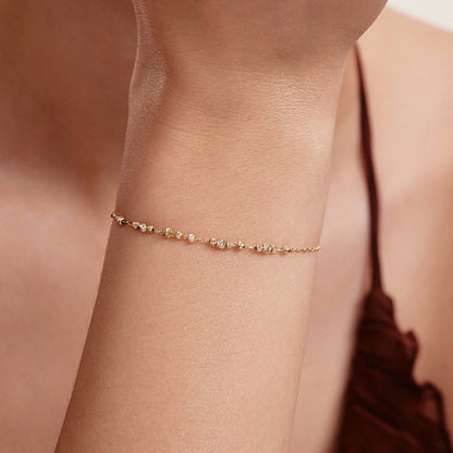 Diamond Bead Station Bracelet in 14K Solid Gold