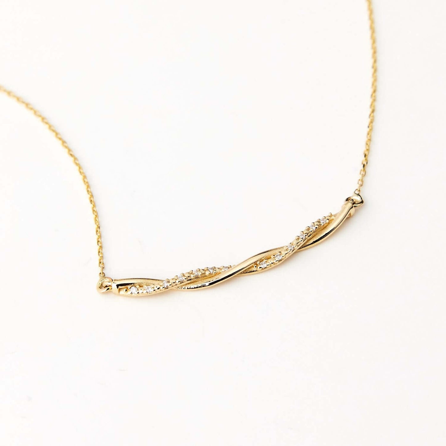 Diamond Twisted Rope Necklace in 14K Solid Gold