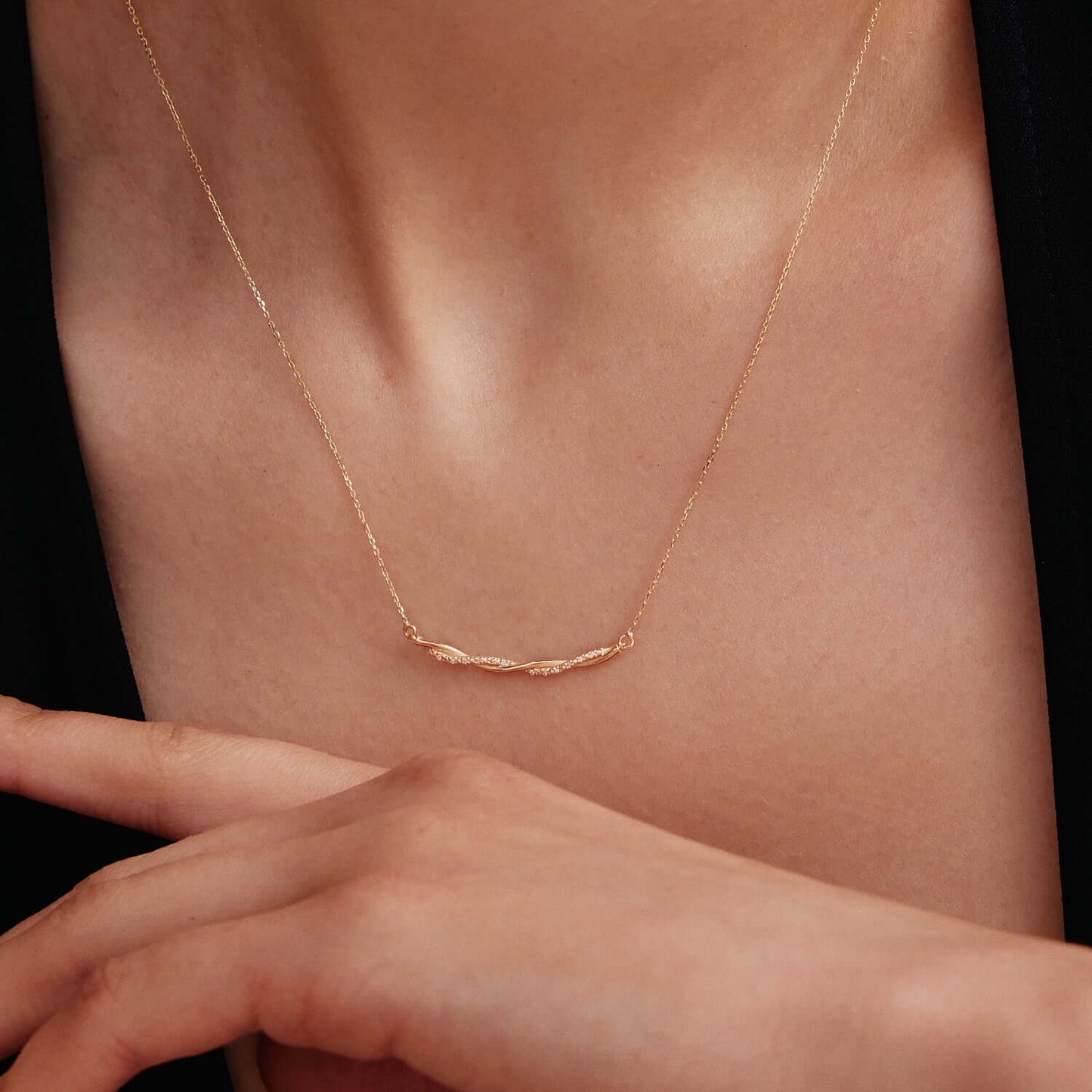 Diamond Twisted Rope Necklace in 14K Solid Gold