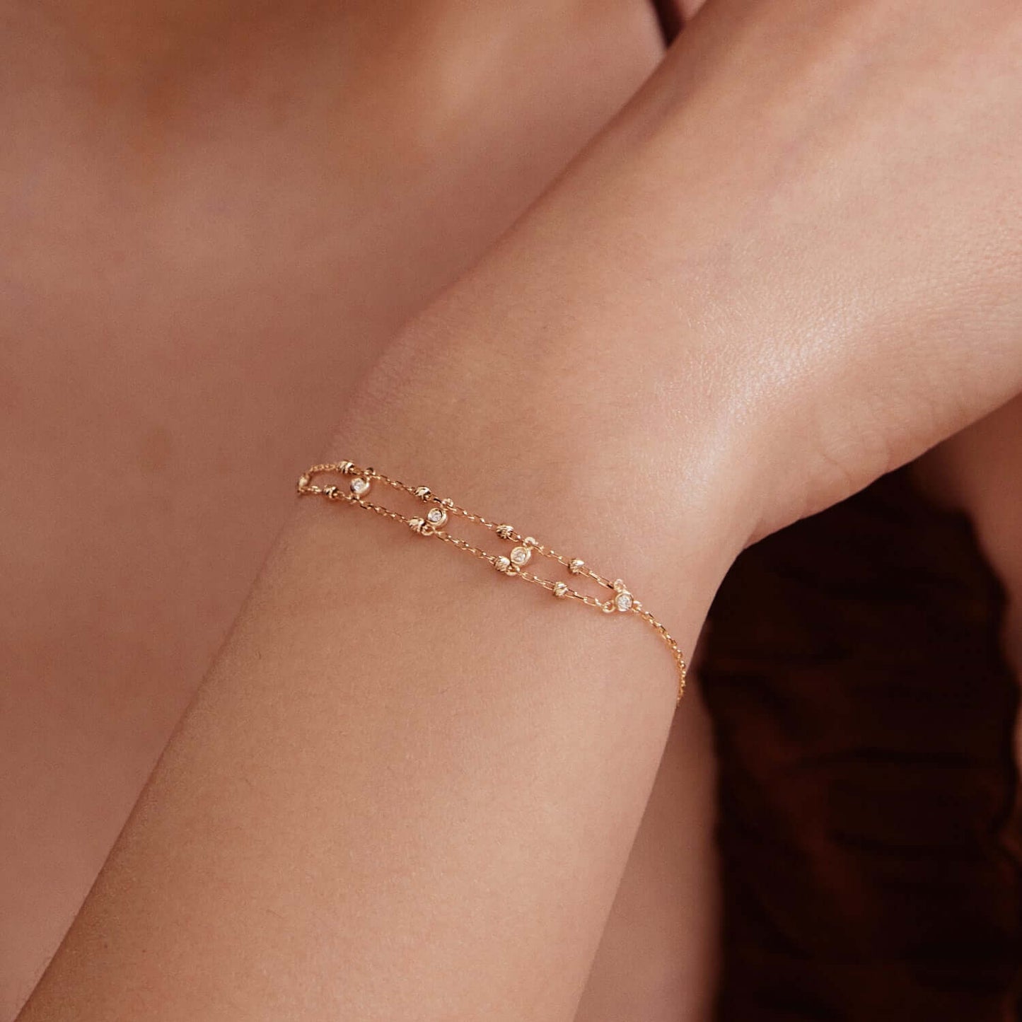 Diamond by the Yard and Beaded Bracelet in 14K Solid Gold