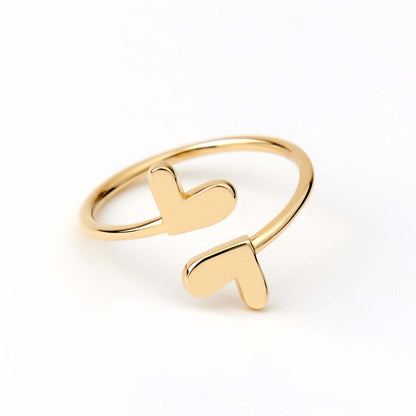 Two Heart Ring in 14K Solid Gold