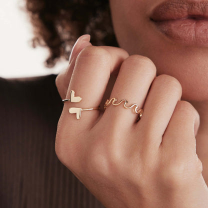 Two Heart Ring in 14K Solid Gold