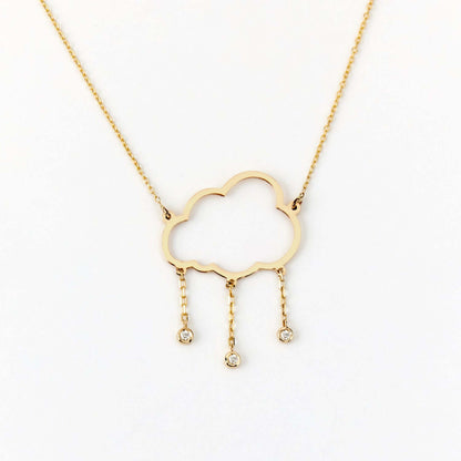 Collier nuage de pluie en or massif 14 carats avec diamants