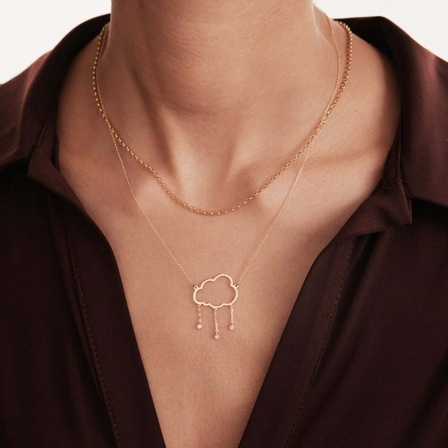 Collier nuage de pluie en or massif 14 carats avec diamants