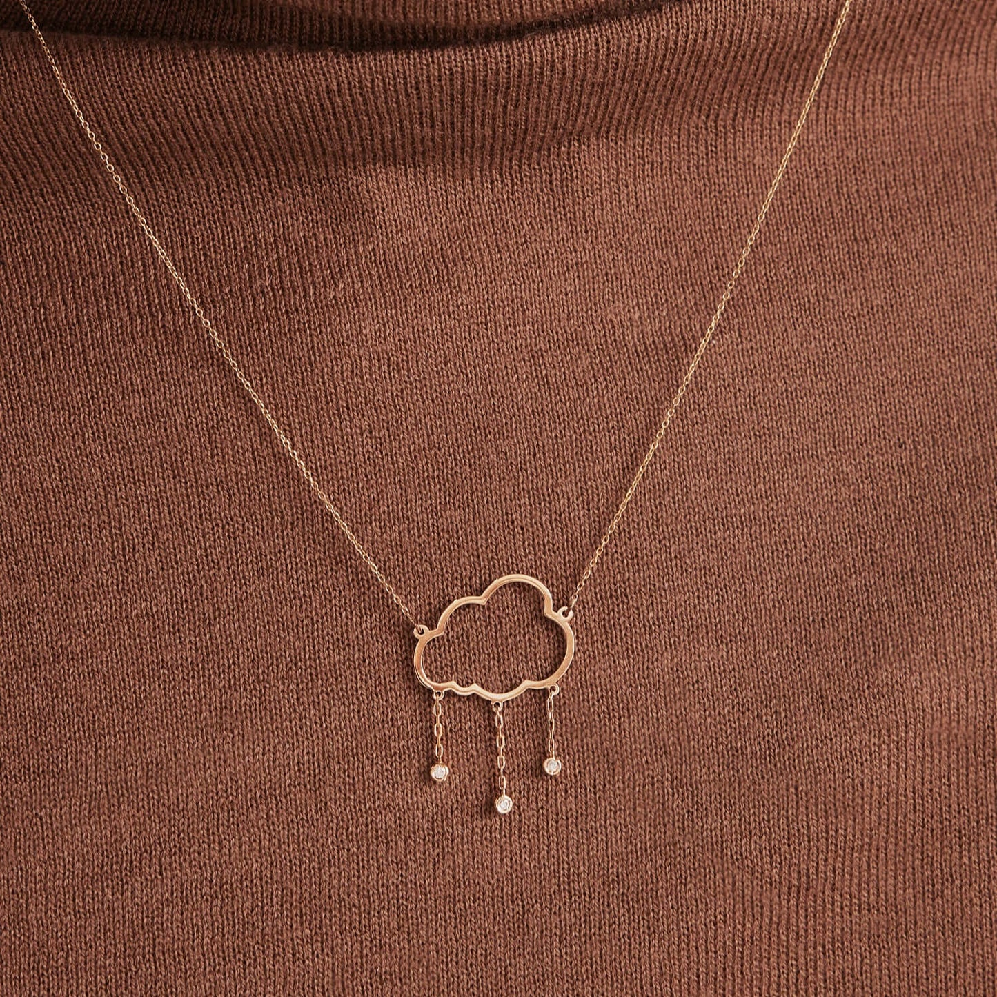 Collier nuage de pluie en or massif 14 carats avec diamants