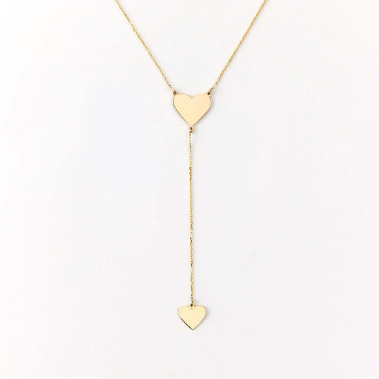 Two Heart Y-Necklace in 14K Solid Gold