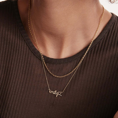 Handwriting Name Necklace with Heart in 14K Solid Gold