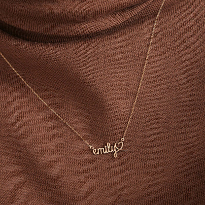 Handwriting Name Necklace with Heart in 14K Solid Gold