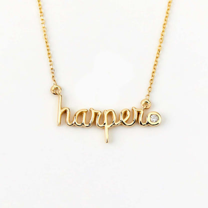 Diamond Bubble Name Necklace in 14K Solid Gold