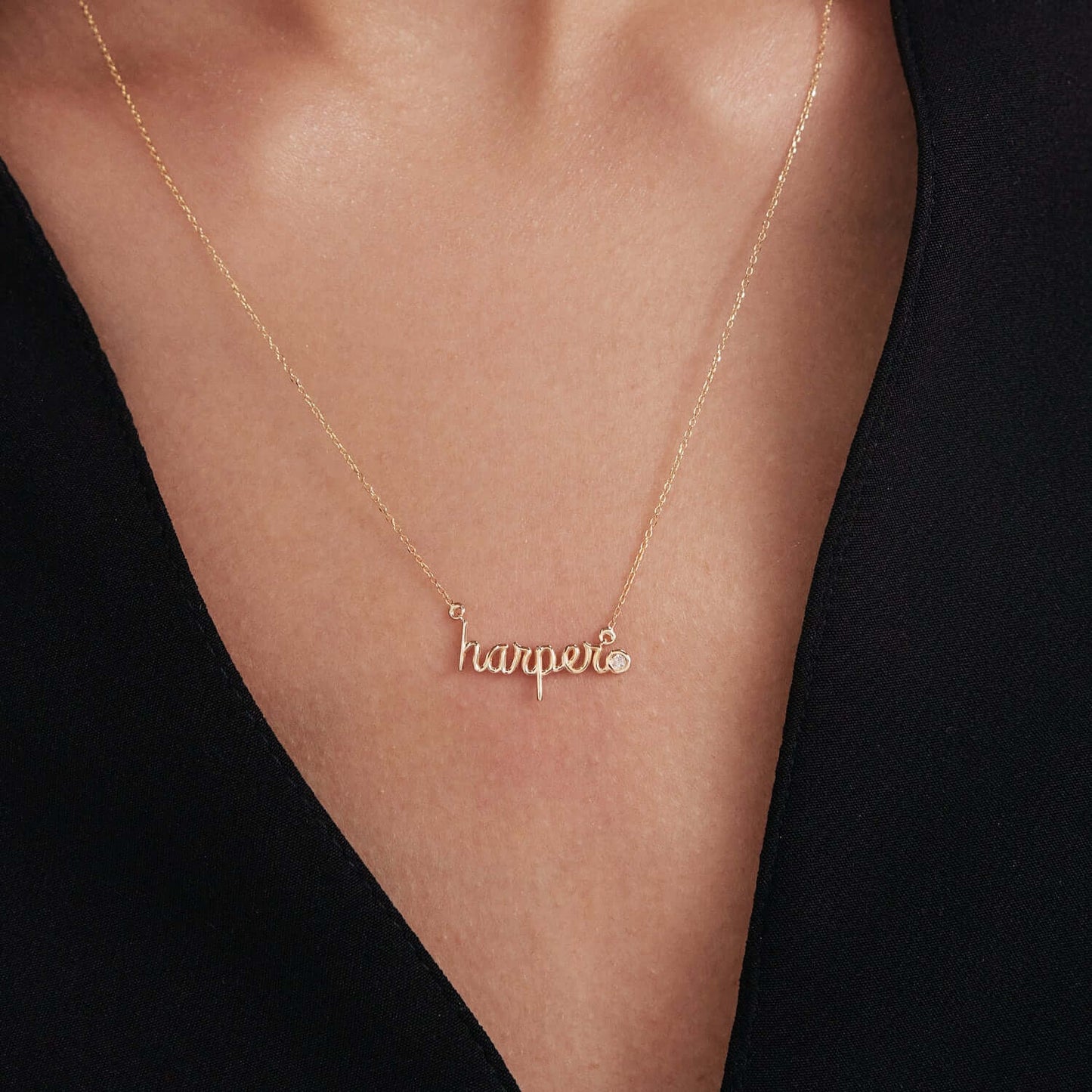 Diamond Bubble Name Necklace in 14K Solid Gold