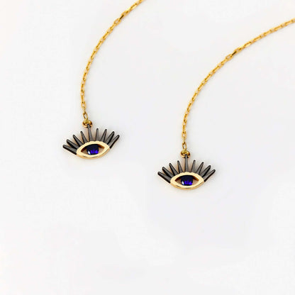 Sapphire Evil Eye Threader Earrings in 14K Solid Gold