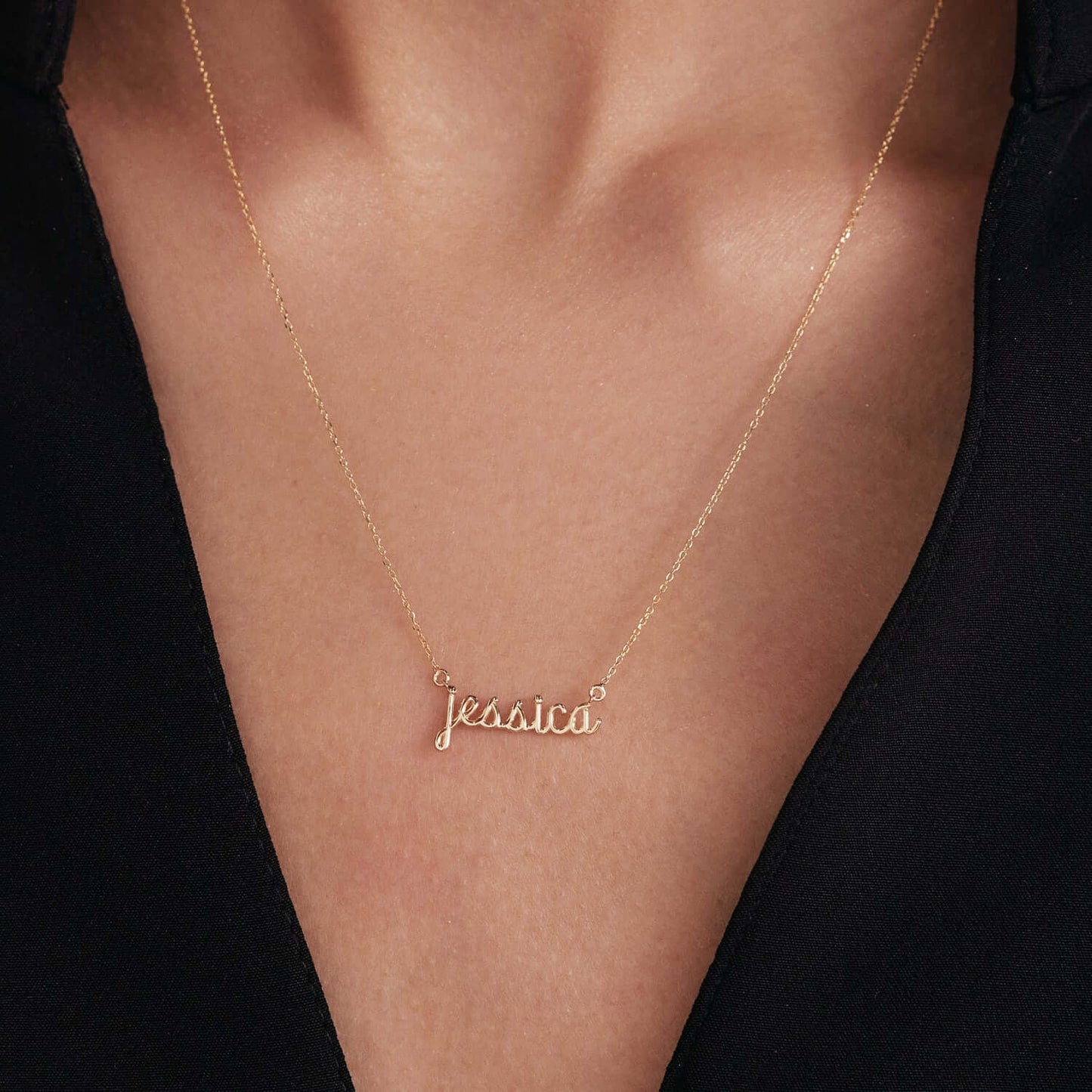 Handwriting Script Name Necklace in 14K Solid Gold