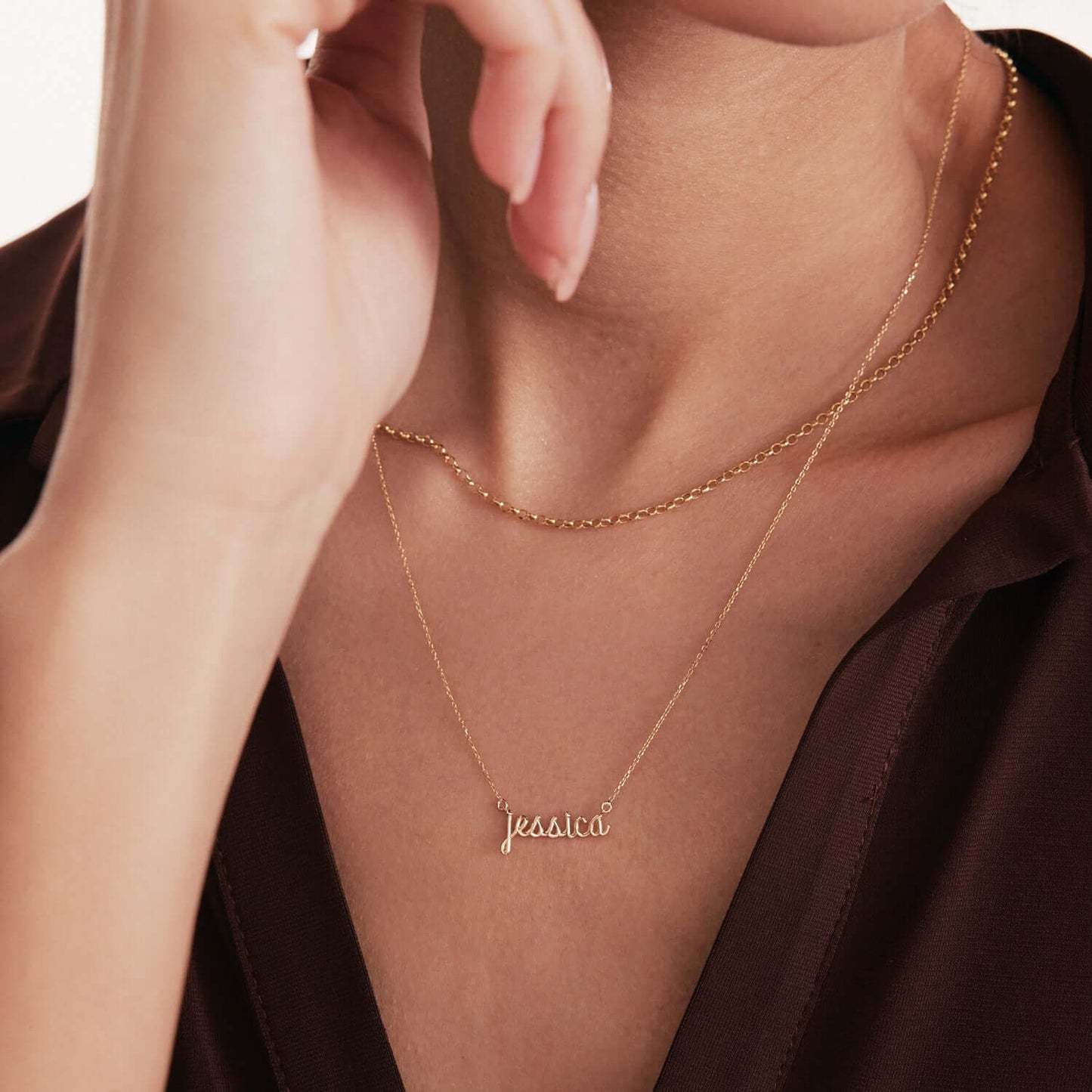 Handwriting Script Name Necklace in 14K Solid Gold